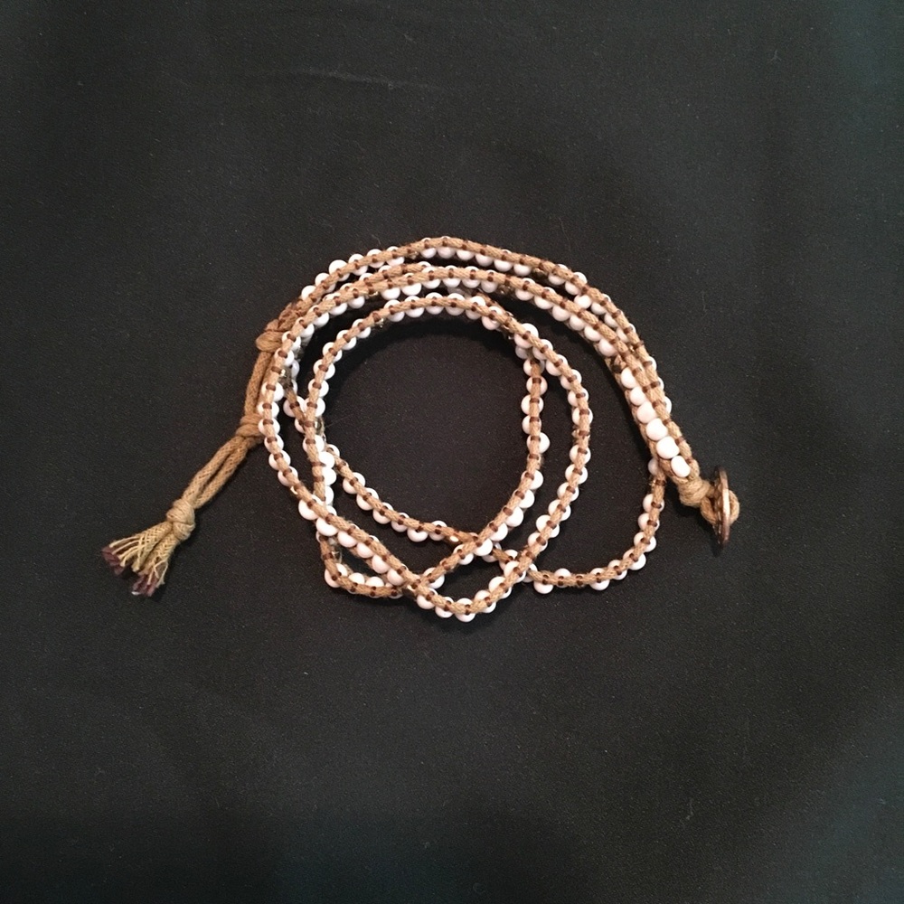 gold and white beaded wrap bracelet